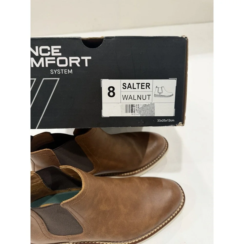 Vance Men's Size 8 Brown Leather Chelsea Ankle Boots Slip On Round Toe Fall NIB